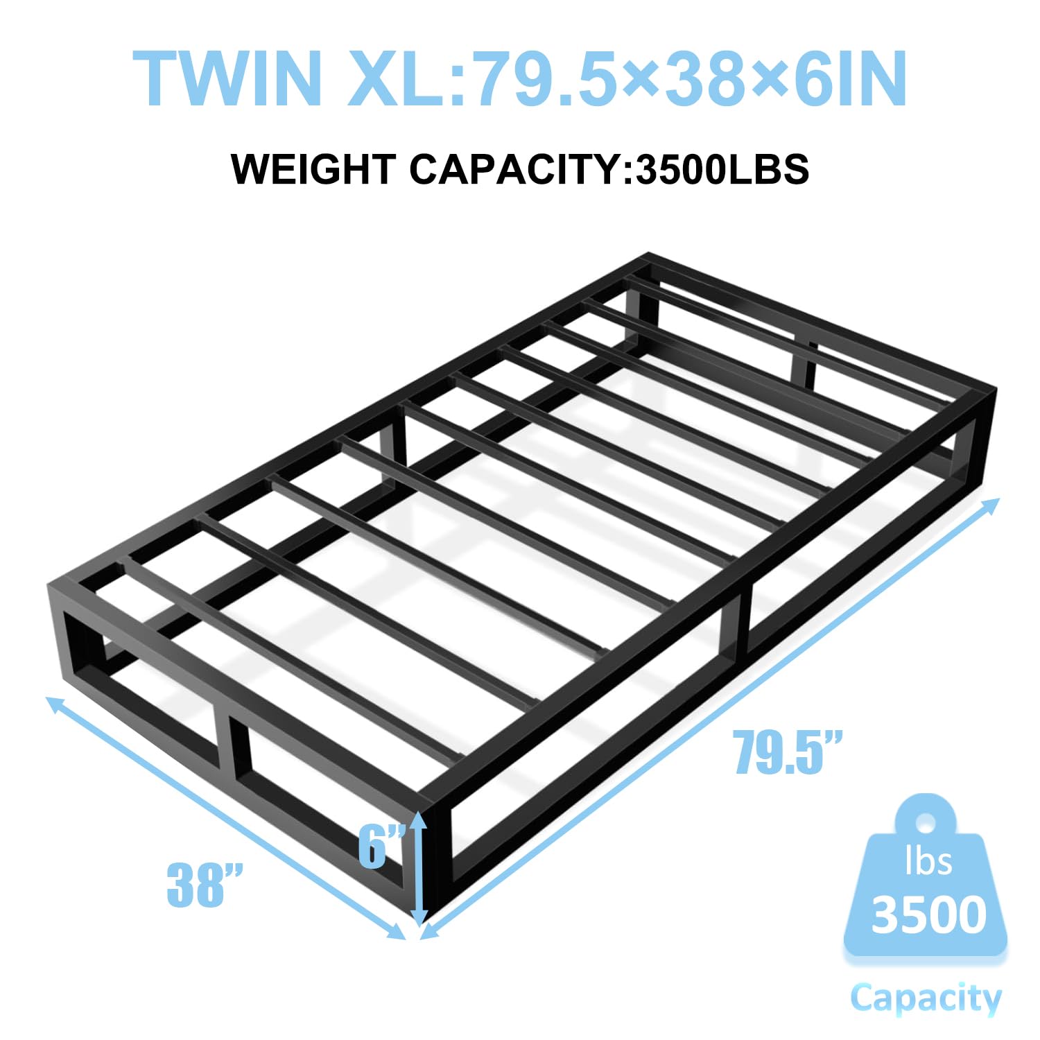 Bilily 6 Inch Twin XL Bed Frame with Steel Slat Support, Low Profile King Metal Platform Bed Frame Support Mattress Foundation, No Box Spring Needed/Easy Assembly/Noise Free