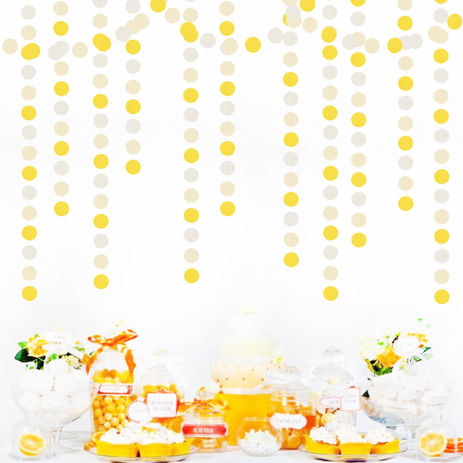 Yellow-White Women-Birthday Party-Decorations Garland Streamers - 52Ft Lemon Baby Shower Graduation Hanging Banner,Sunflower CLassroom Pastel Backdrop Decor Huglony