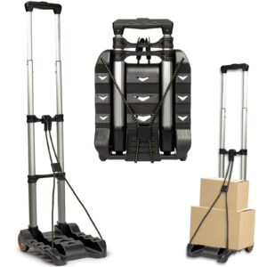 folding luggage cart, hand truck 2 wheels with elastic ropes, solid aluminum utility dolly platform cart, compact and portable trolley for moving luggage, backpack, travel moving and office use