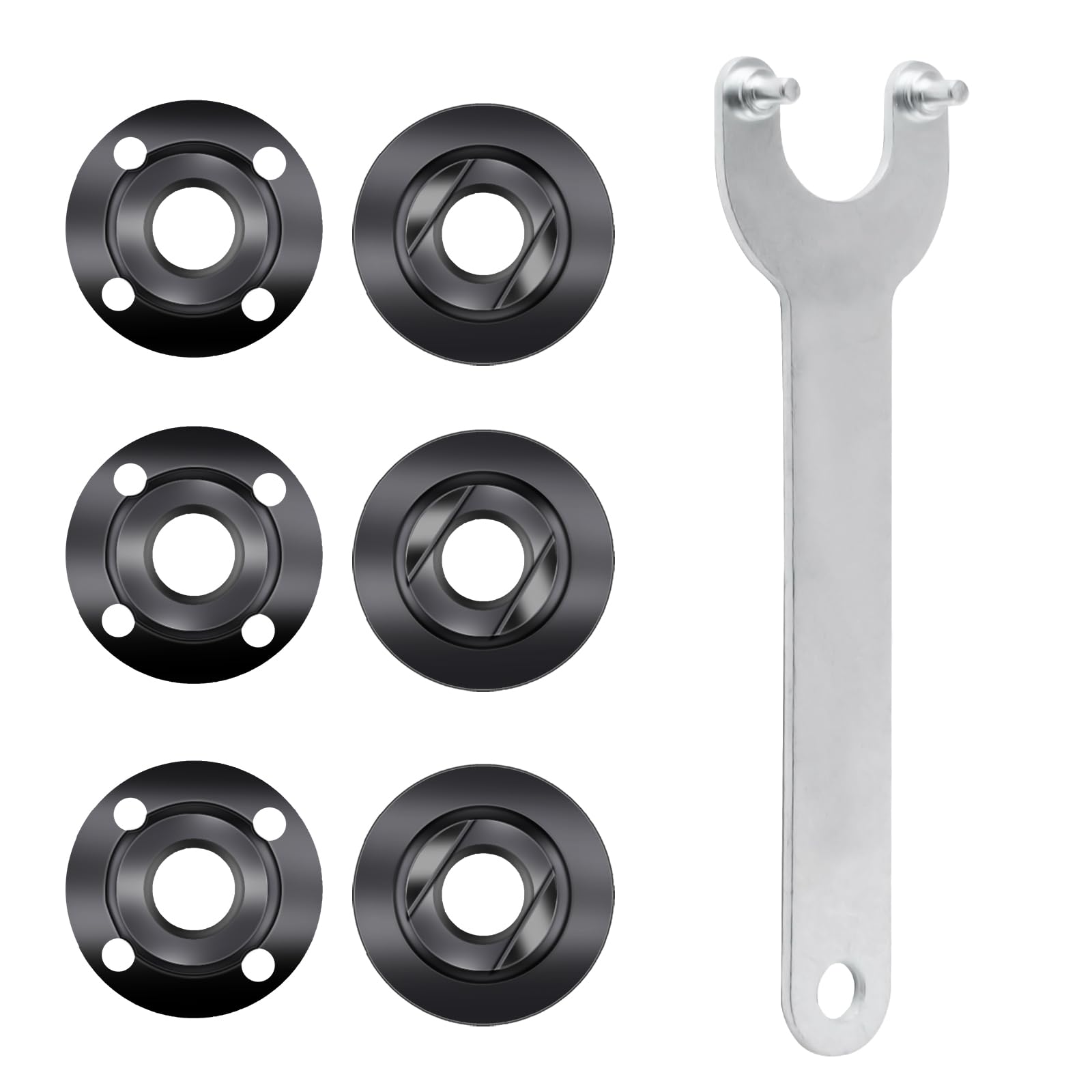 7pcs Angle Grinder Nuts, 1 Angle Grinder Wrench Spanner & 6 Angle Grinder Flange Nuts, 5/8-11 Grinder Angle Metal Lock Nuts Compatible with Dewalt Bosch Milwaukee Ryobi Metabo Grinder Nuts.