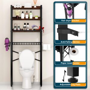 Over The Toilet Storage Cabinet,4 Tier Bathroom Organizers and Storage With Adjustable Shelf Waterproof Feet Pad and Basket ,Multifunctional Space Saver Freestanding Bathroom Shelves With Dividers