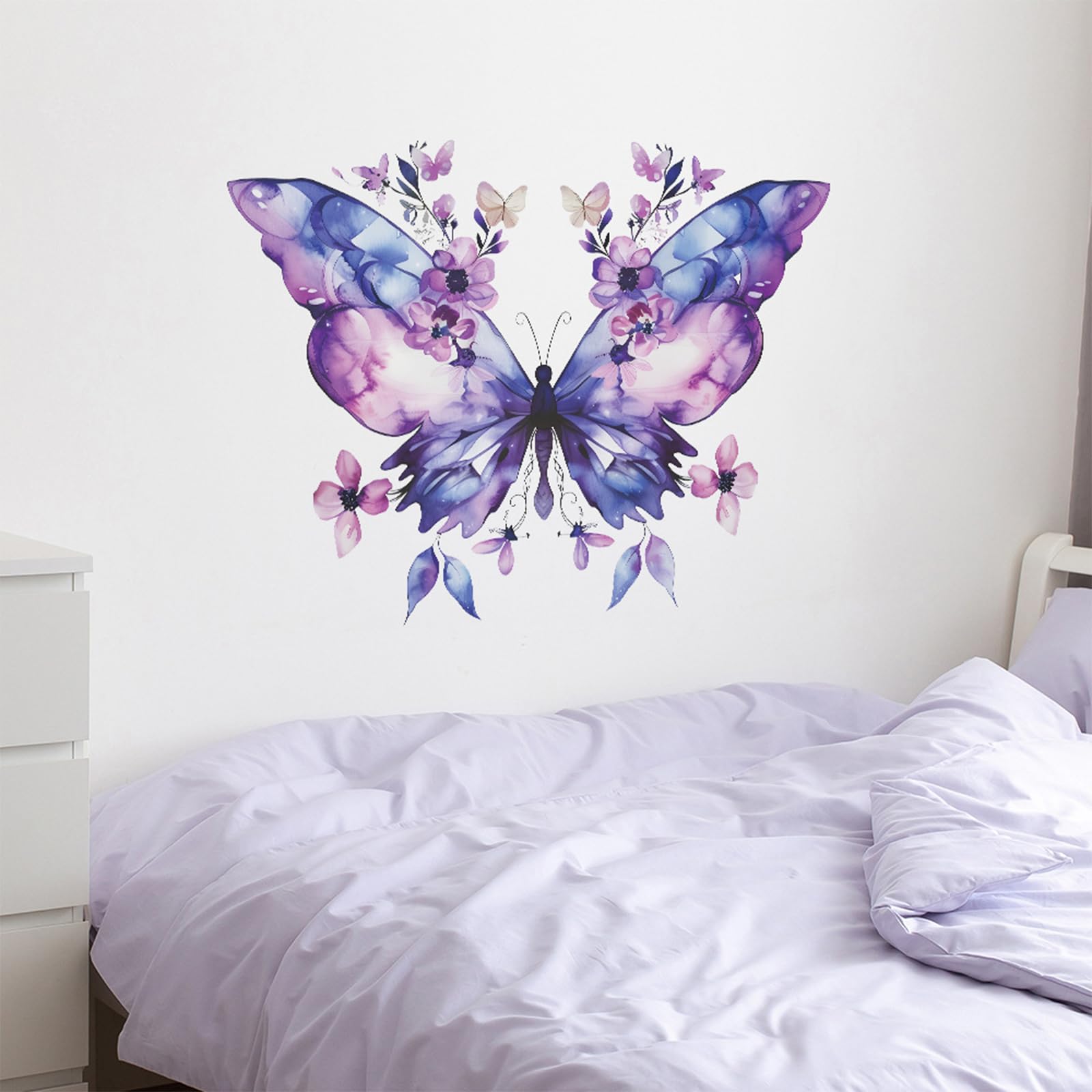 TUOKING Purple Butterfly Wall Stickers Removable Wall Murals Peel and Stick Wall Art Decal Home Decor for Kitchen,Bedroom,Living Room(fun-e89)