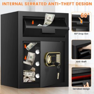 2.6 Cubic Fireproof Drop Safe for Business, Anti-Theft Cash Drop Safe Box with Drop Slot, Security Business Safe with Programmable Keypad Lock and Keys, Money Drop Safe for Home Office Retail Store