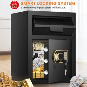 2.6 Cubic Fireproof Drop Safe for Business, Anti-Theft Cash Drop Safe Box with Drop Slot, Security Business Safe with Programmable Keypad Lock and Keys, Money Drop Safe for Home Office Retail Store