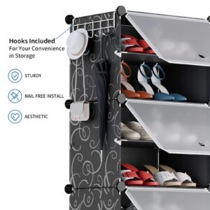 AINIYNM Shoe Rack Organizer 8 Tier Shoe Storage Cabinet 48 Pairs Covered Shoe Rack with Door Expandable Free Standing Stackable Space Shoe Rack with Versatile Hooks for Entryway Bedroom