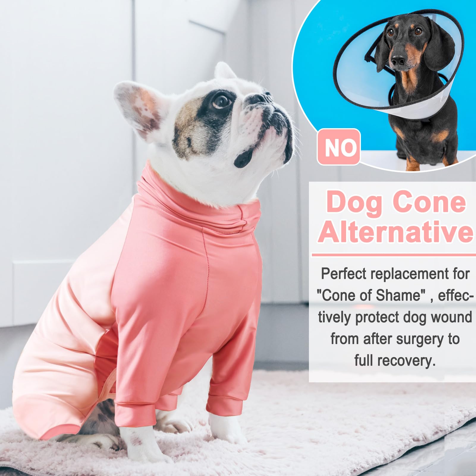 KOESON Dog Surgery Suit Female Spay, Long Sleeve Recovery Suit for Dogs After Surgery, Soft Dog Surgery Recovery Suit Pet Onesie for Abdominal Wounds Anti Licking Dog Cone Alternative Pink