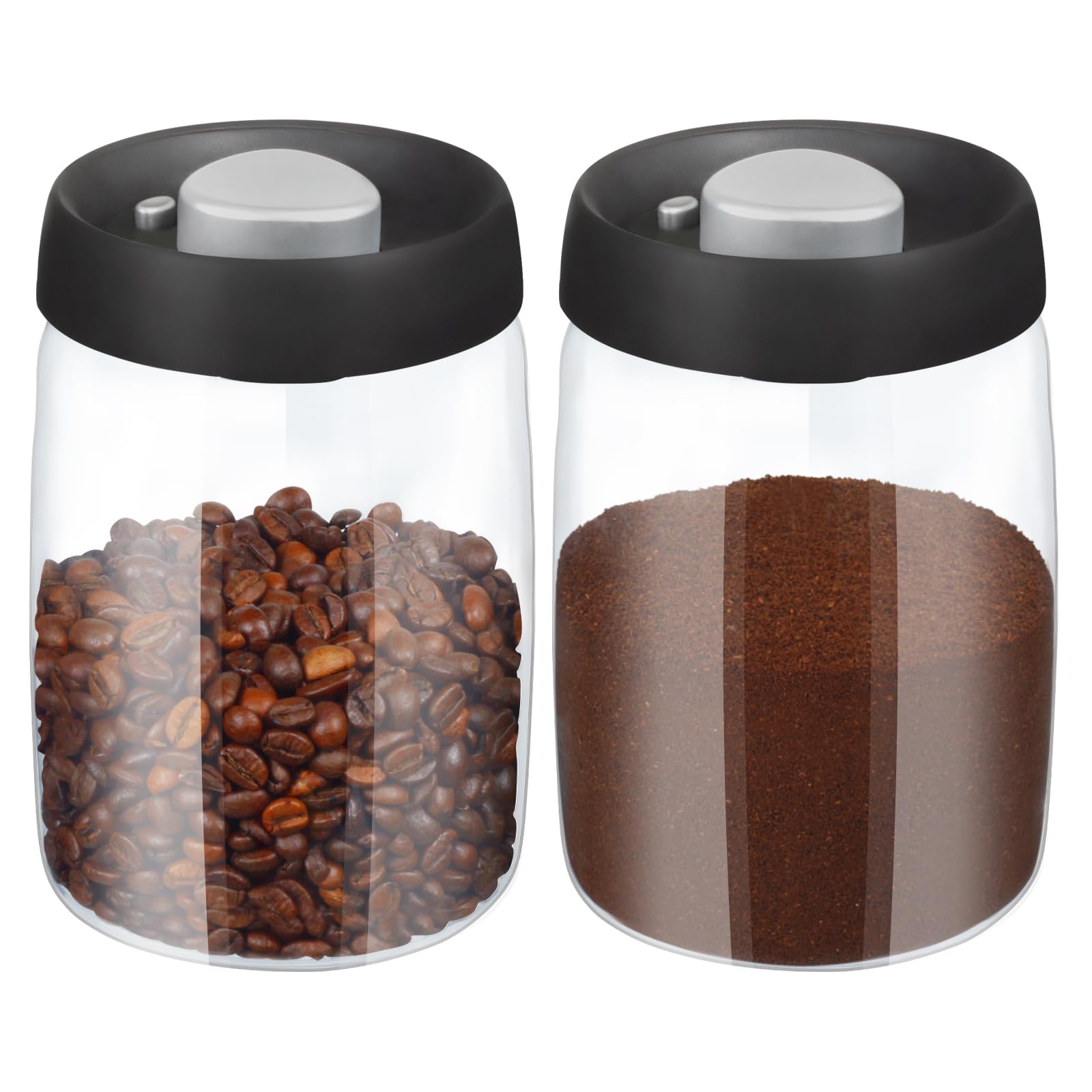 HeipokLife Vacuum Coffee Canisters with Airtight Lids,Sealed Food Storage Glass Container,Ground Coffee Bar Accessories,Beans,Sugar,Tea,Cookies,40 floz 2pcs Sets for Kitchen