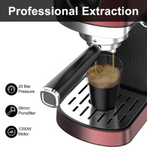 DRAGONBALL Espresso Machine, 1350W Cappuccino Machine, Small Espresso Machine with 40 oz Removable Water Tank, Espresso Coffee Maker for Latte, Cappuccino, Red