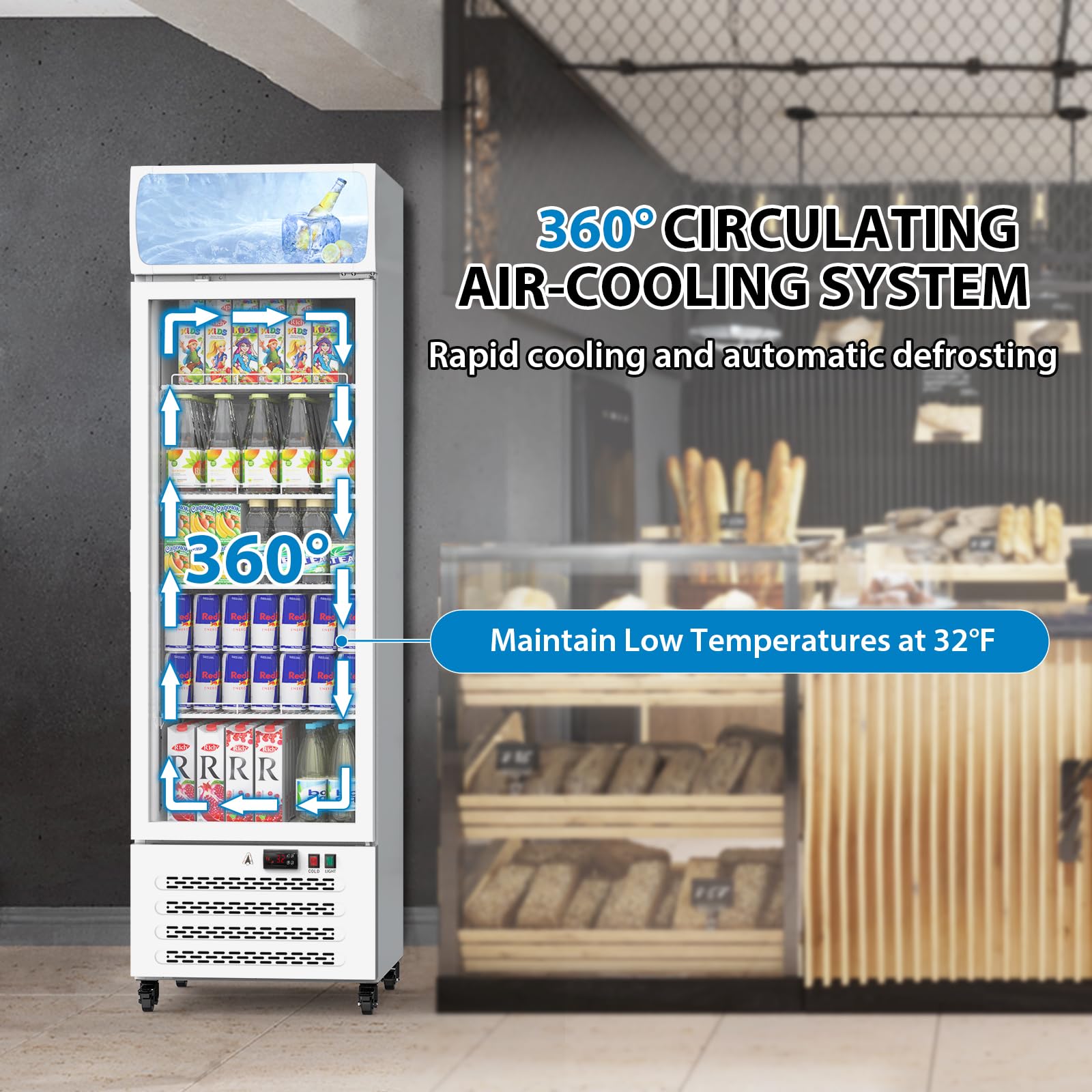 Towallmark Commercial Display Refrigerator, 11.3 Cu.Ft. Beverage Refrigerator Display Fridge, Upright Glass Door Merchandiser Fridge Beverage Cooler with LED Light, Adjustable Shelves