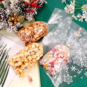 Christmas Cellophane Gift Bags, Christmas Treat Bags, 50 Pcs Clear Snowflake Cookie Candy Cellophane Bags with Twist Ties, Goodie Bags for Xmas Winter Holiday Party Favor Bags Goody Supplies