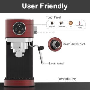 DRAGONBALL Espresso Machine, 1350W Cappuccino Machine, Small Espresso Machine with 40 oz Removable Water Tank, Espresso Coffee Maker for Latte, Cappuccino, Red