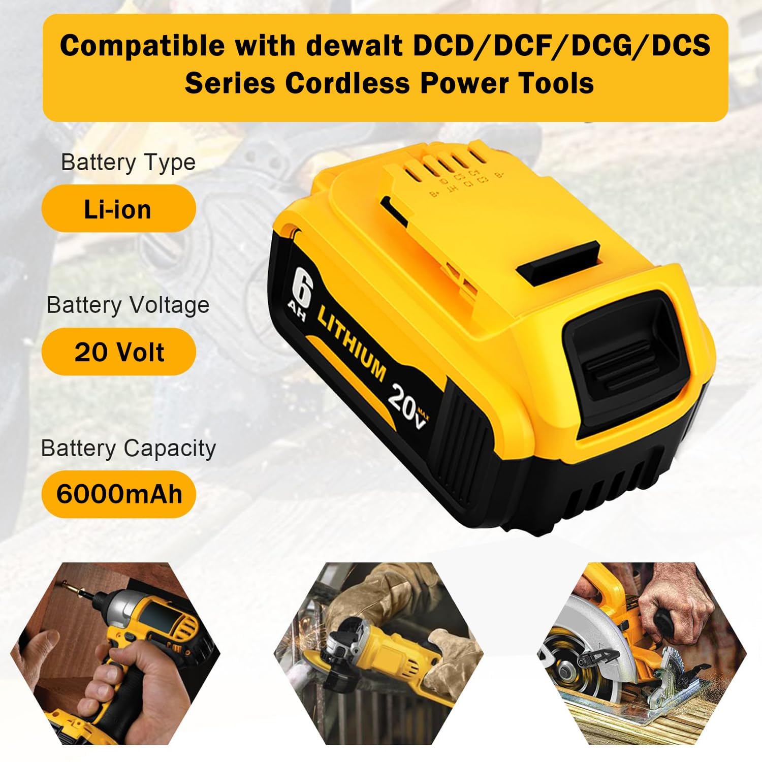 Simple Plus+ 2 Packs Replace for DeWalt 20v Battery 6.0Ah, Compatible with DeWalt 20V Cordless Power Tools