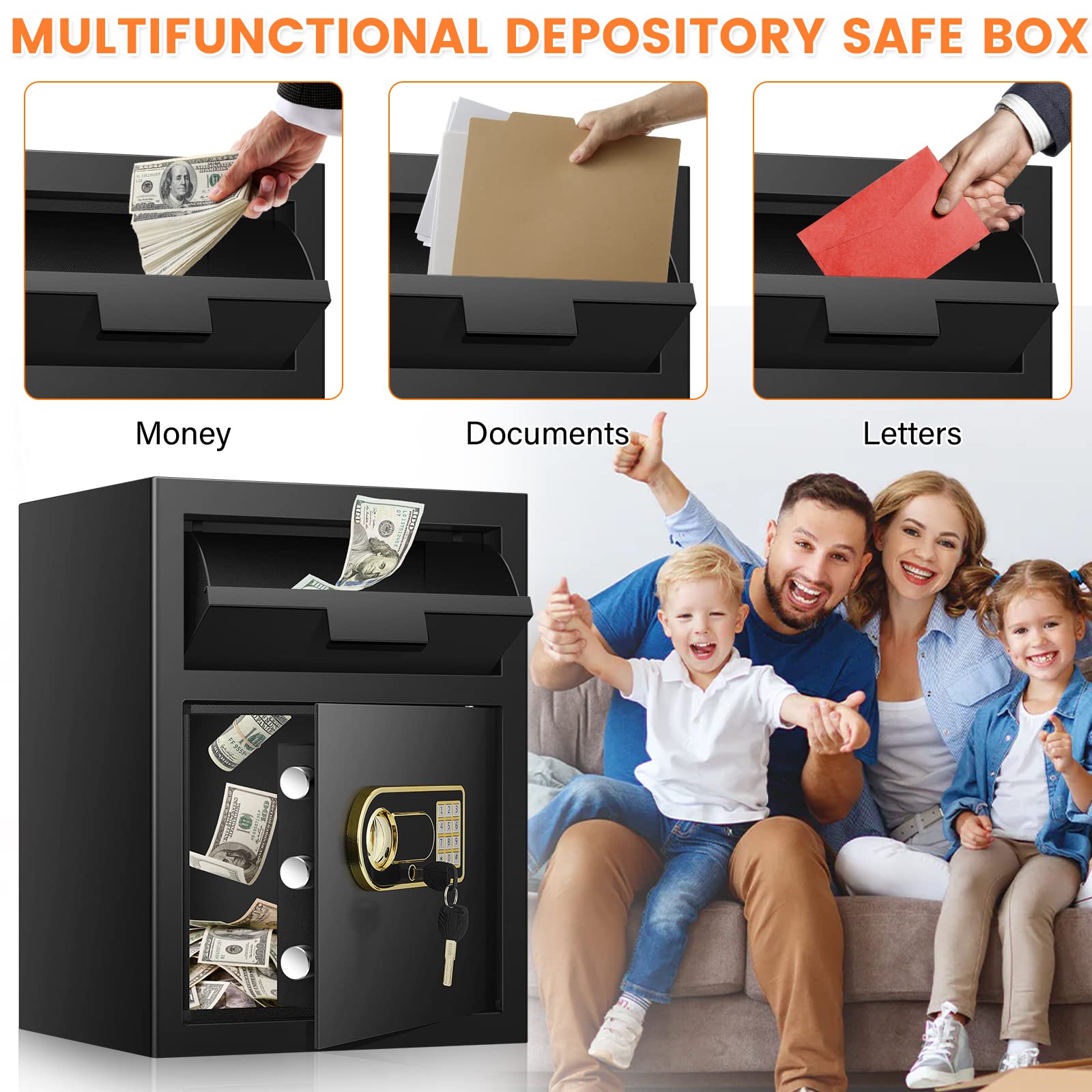 2.6 Cubic Fireproof Drop Safe for Business, Anti-Theft Cash Drop Safe Box with Drop Slot, Security Business Safe with Programmable Keypad Lock and Keys, Money Drop Safe for Home Office Retail Store