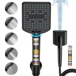 homlord filtered shower head with handheld matte black - high pressure 6 modes, 120 anti-clog nozzles, detachable showerhead with hard water filters, extra long 6ft hose, power wash mode for bathroom