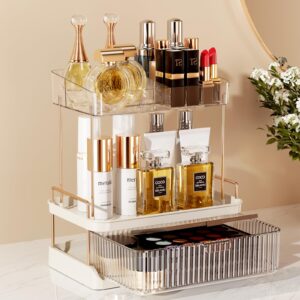 Delamu Bathroom Counter Organizer, 2 Tier Large Drawer Skincare Organizer with Compartment, Multi-purpose Makeup Organizer Countertop Exquisite, Clear