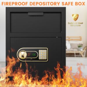 2.6 Cubic Fireproof Drop Safe for Business, Anti-Theft Cash Drop Safe Box with Drop Slot, Security Business Safe with Programmable Keypad Lock and Keys, Money Drop Safe for Home Office Retail Store