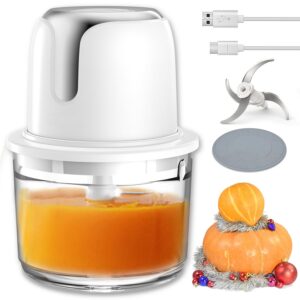 food processor cordless, small food chopper with 5-cup glass bowl, 6000mah battery usb-c rechargeable electric vegetable chopper meat blender kitchen mixer for garlic, onion, salad, baby food (white)