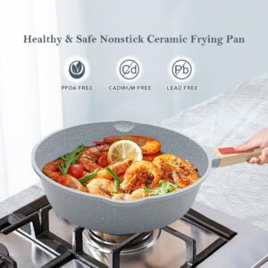 AIKENBBKK Nonstick Ceramic Frying Pan with Lid, 11 inch Non Stick Deep Frying Pan Skillet with Removable Handle, Aluminum Kitchen Cooking Sauté Pan, Dishwasher& Oven Safe (Blue)