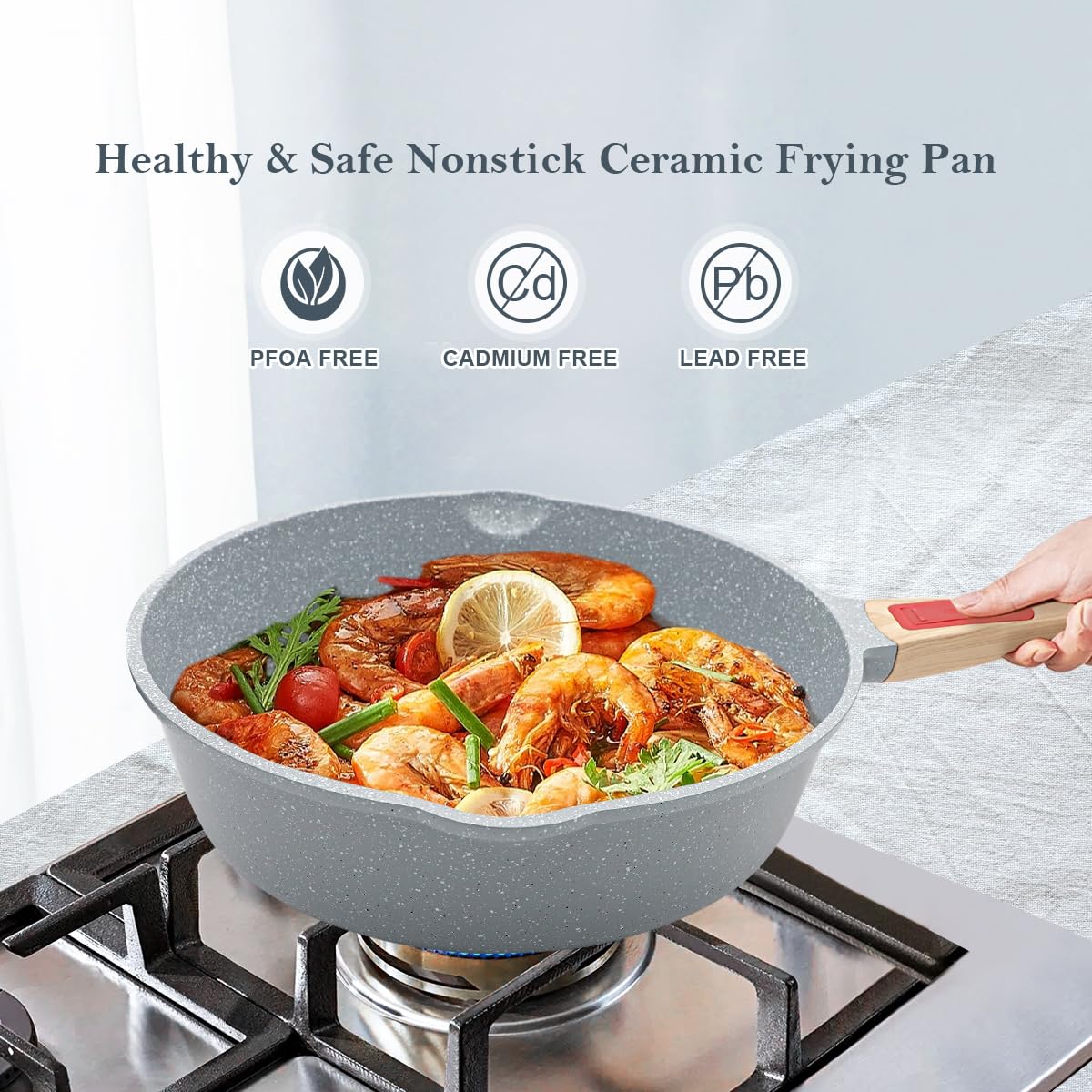 AIKENBBKK Nonstick Ceramic Frying Pan with Lid, 11 inch Non Stick Deep Frying Pan Skillet with Removable Handle, Aluminum Kitchen Cooking Sauté Pan, Dishwasher& Oven Safe (Blue)