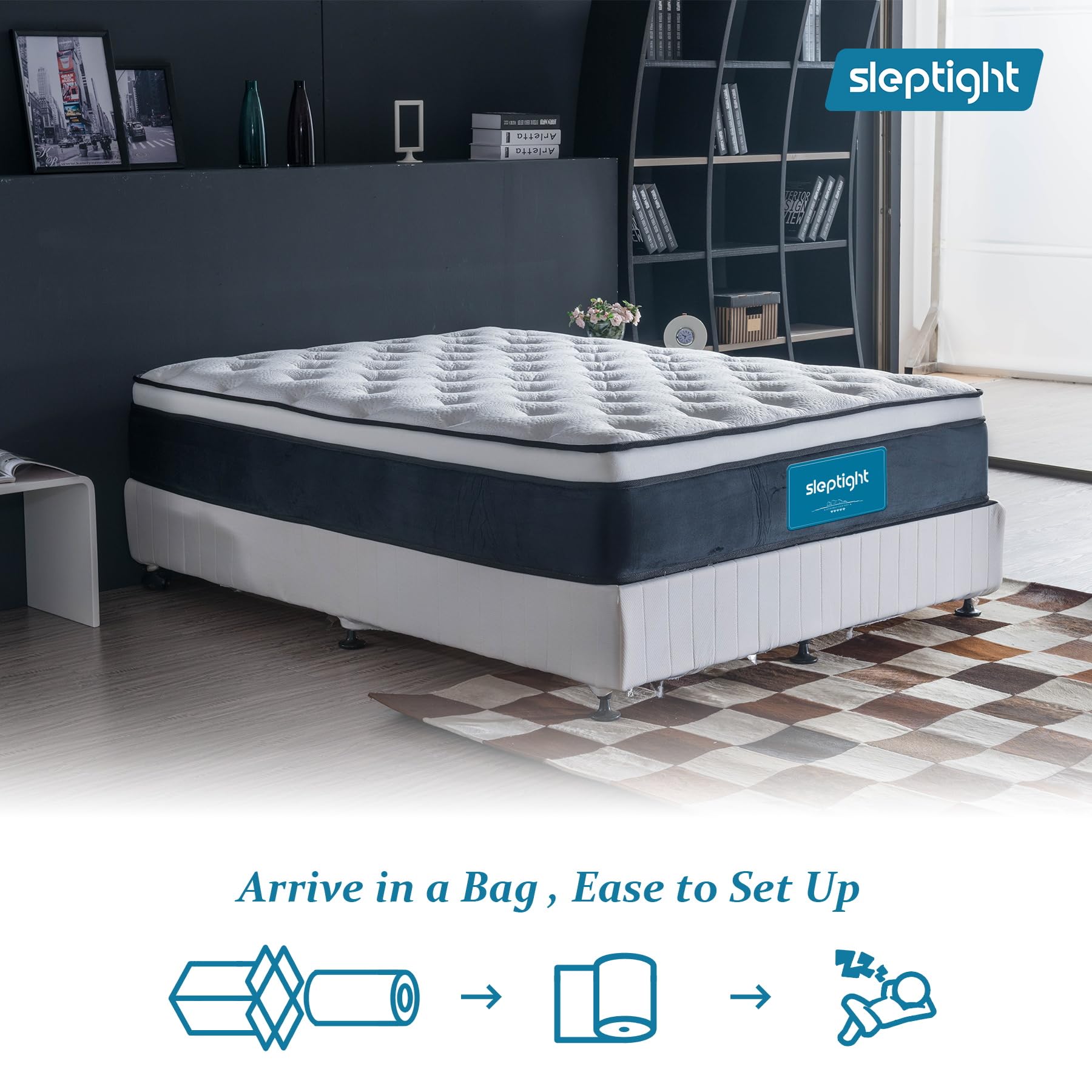 Sleptight Full Mattress, 12 Inches Pillow Top Hybrid Mattress in a Bag, Memory Foam Pocket Spring Mattress for Medium Firm Support Mattress