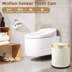 onlcuk Automatic Motion Sensor Bathroom Trash Can with Lid, 2.8 Gallon Touchless Trash Garbage Bin Small Mini Trash Cans Trashcan -White