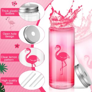 SiliFine 24 Pack Cups 14.2 oz Plastic Tumbler with Lid and Straw Clear Reusable Cups with Lids and Straws Cups for Birthday Party Supplies(Flamingo)