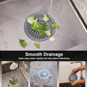 2 Pcs Silicone Shower Drain Hair Catcher with Sucker, Sink Strainer Hair Catcher, Shower Drain Cover, Shower Hair Stopper Drain Protector for Bathroom Bathtub Kitchen White + Grey