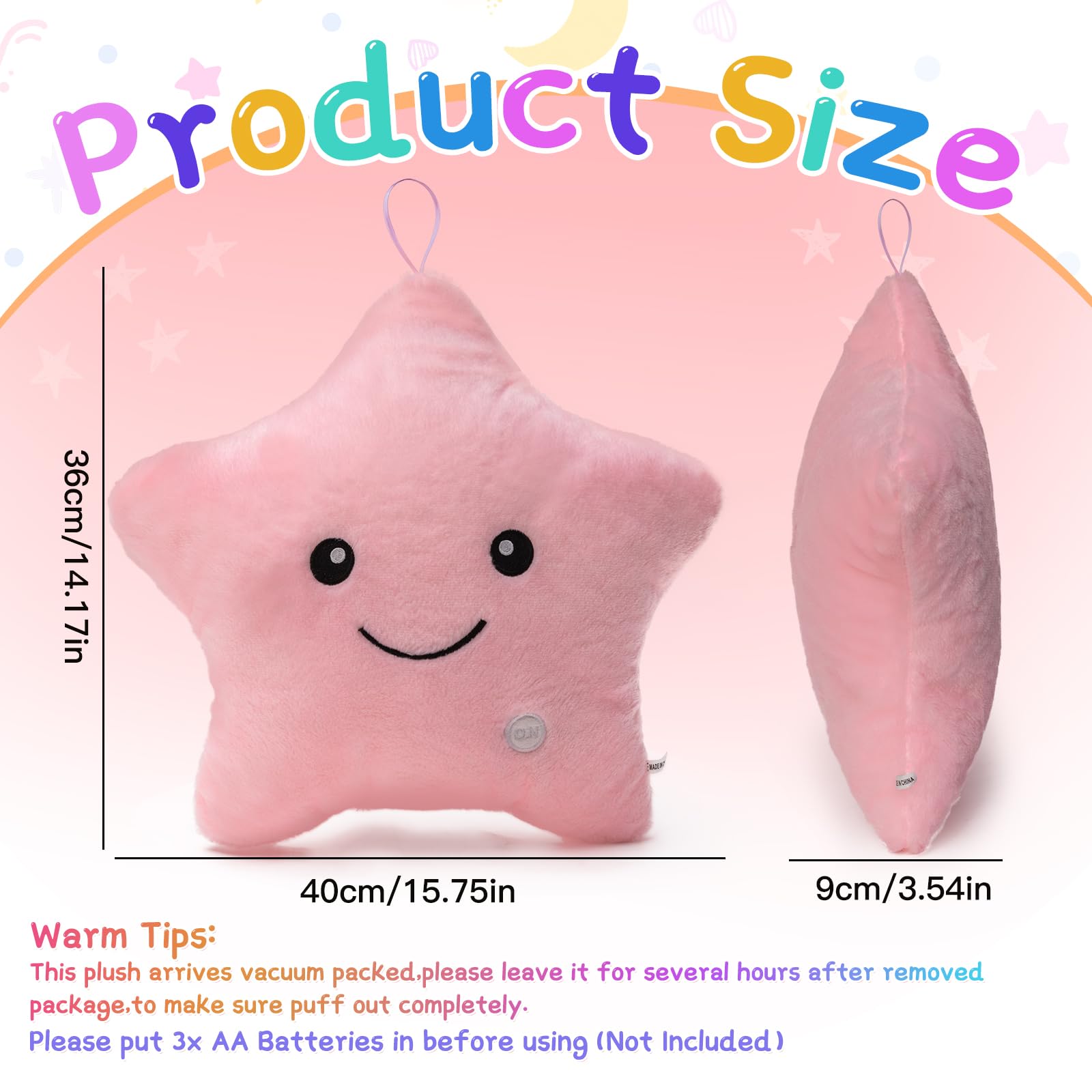 Subao Sensory Toys for Kids with Autism,14" Light Up Star Plush Toddler Pillow Soft Touch,Autism Sensory Toys,Stress Relief Kids Sleep Aid ADHD Toys,Birthday Xmas Gifts for Boys Girls Age 3-12 Pink