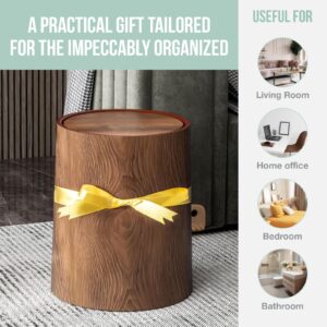 8L Trash Can with Lid - 2.1-Gallon Walnut Brown Wood Grain Bathroom Garbage Can with Swing Top Lid - Minimalist Diaper Trash Can w Removable Interior Waste Bucket - Dustbin for Office, Bedroom