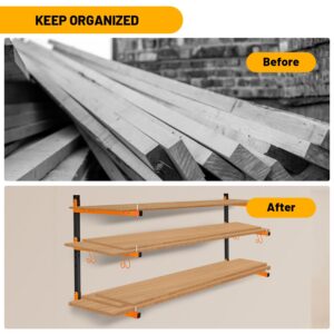 DIYTUNINGS Folding Garage Storage Rack Wall Mount, Heavy Duty Lumber Organizer Metal Rack, Wood Storage Shelves for Home Improvement Indoor & Outdoor Use, Holds up to 720 lbs