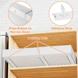 Expandable Pull Out Cabinet Organizer - Slide Out Cabinet Drawer Adhesive Kitchen Sliding Drawers with 4pcs Divider Racks for Pantry Bathroom Under Sink Home Storage, Width 12.2"-20.7"，White