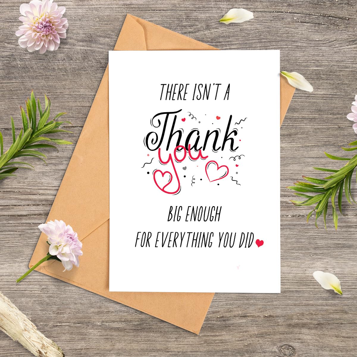 TRIDECOR Thank you Card with Envelope, Simple Cute Single Thankful Card, Grateful Gratitude Card - Folded 5"x7" Card for Him, Her, Teacher, Boss, Doctor, Mom, Dad, Coworker, Bridesmaids, Groomsmen