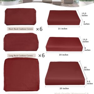 OmniBuy 14 Piece Outdoor Patio Cushion Covers Replacement (2 Seat Covers, 6 Back Covers, and 6 Side Covers) Outdoor Cushion Slipcovers with Zipper for Outdoor Furniture (Burgundy)