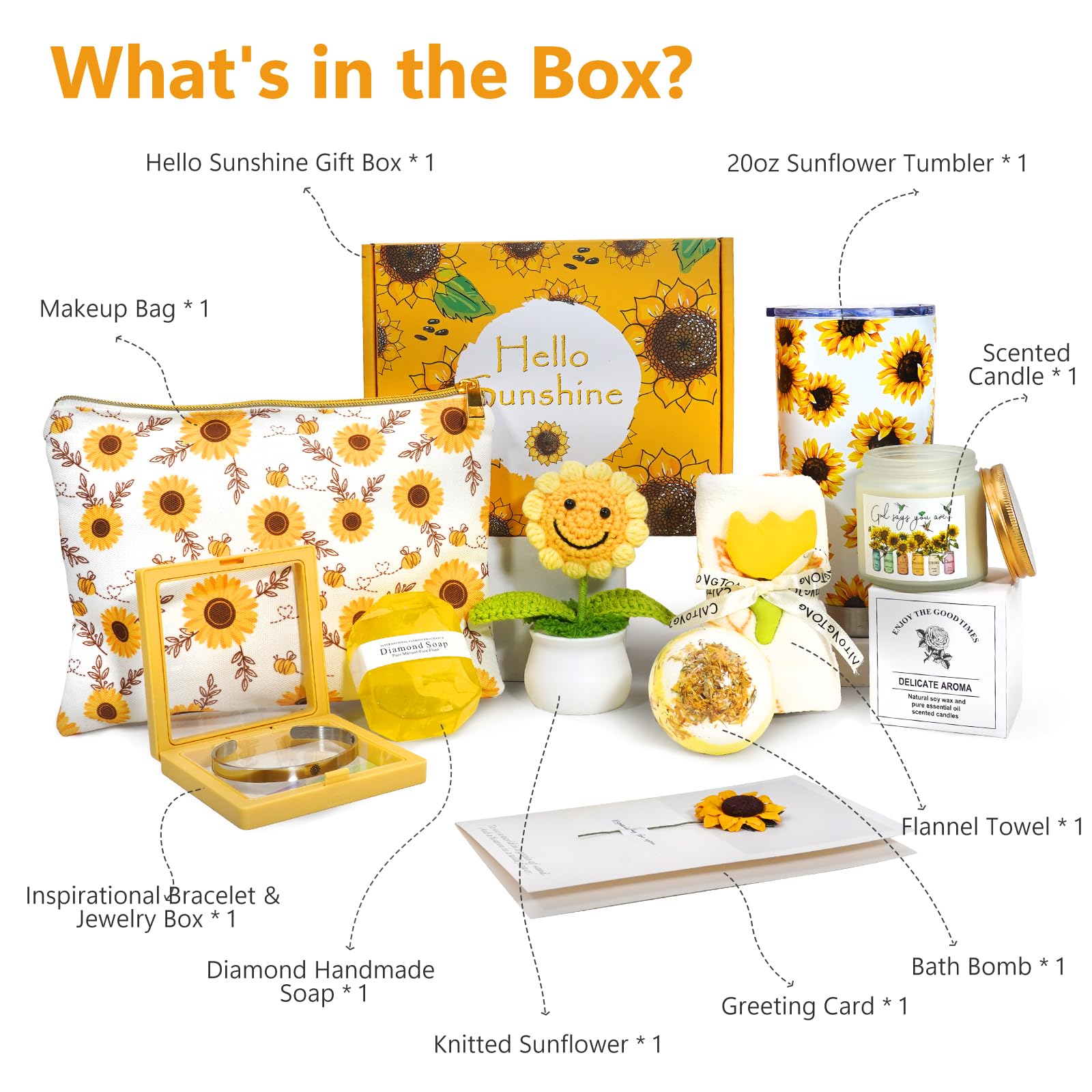 Sunflower Gifts for Women, 11pcs Sending Sunshine Gifts Package, Birthday Gifts for Women, Get Well Soon Care Gifts Package After Surgery, Inspirational Gifts for Women Friends, Sympathy Gift Baskets