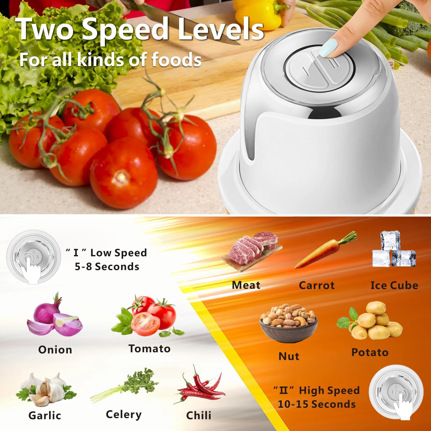 Food Processor Cordless, Small Food Chopper with 5-Cup Glass Bowl, 6000mAh Battery USB-C Rechargeable Electric Vegetable Chopper Meat Blender Kitchen Mixer for Garlic, Onion, Salad, Baby Food (White)