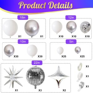 Disco Balloon Garland Arch Kit, White and Silver Confetti Balloon Arch Kit Different Sizes, Prom Send Off Decorations 2024, Disco Bachelorette Party Decorations, Disco Ball Balloons