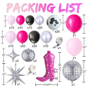 Disco Cowgirl Party Decorations,158Pcs Hot Pink Black Cow Print Cowgirl Balloon Arch Kit for Birthday Last Rodeo Bachelorette Bridal Baby Shower,Western Retro 80s 90s Party Balloon Garland Backdrop