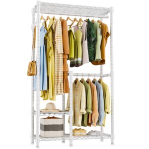 hyseyy clothes rack heavy duty clothing rack loads 450lbs, portable garment rack wadrobe closet, garment rack for hanging clothes, heavy duty clothes rack with shelves, white