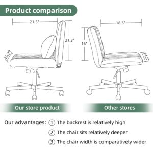 Criss Cross Chair, Office Chair Cross Legged with Wheels, Armless Office Chair, Velvet Desk Chairs with Wheels for Home Office, Meditation, Makeup (Velvet Green)