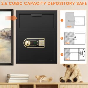 2.6 Cubic Fireproof Drop Safe for Business, Anti-Theft Cash Drop Safe Box with Drop Slot, Security Business Safe with Programmable Keypad Lock and Keys, Money Drop Safe for Home Office Retail Store