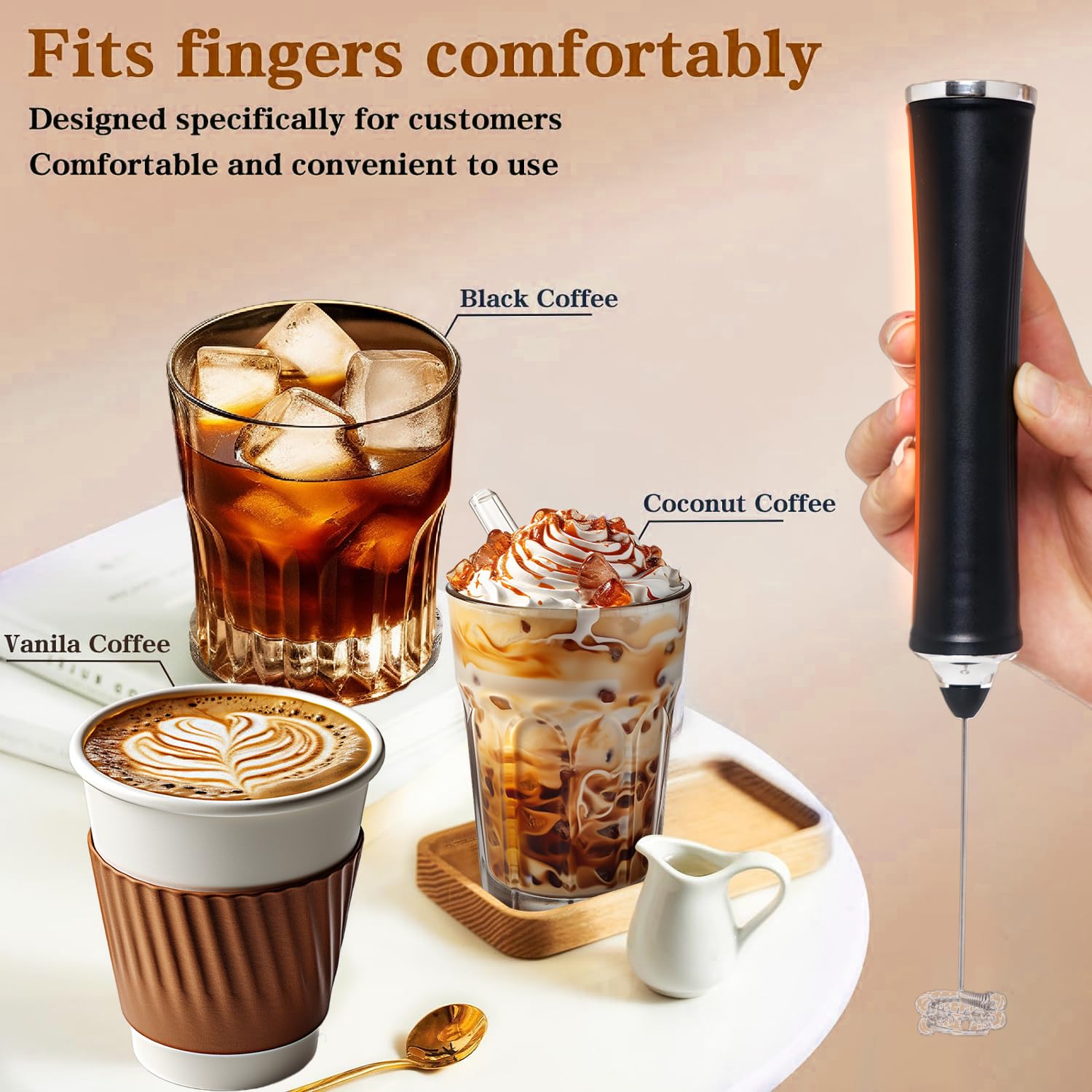 Rechargeable Milk Frother Handheld For Coffee,3 Speeds Frother Wand With Stand, Batidora De Mano Electrica,Coffee Frother With 2 Heads,Drink Mixer Electric Handheld,Kitchen Essentials(Black)