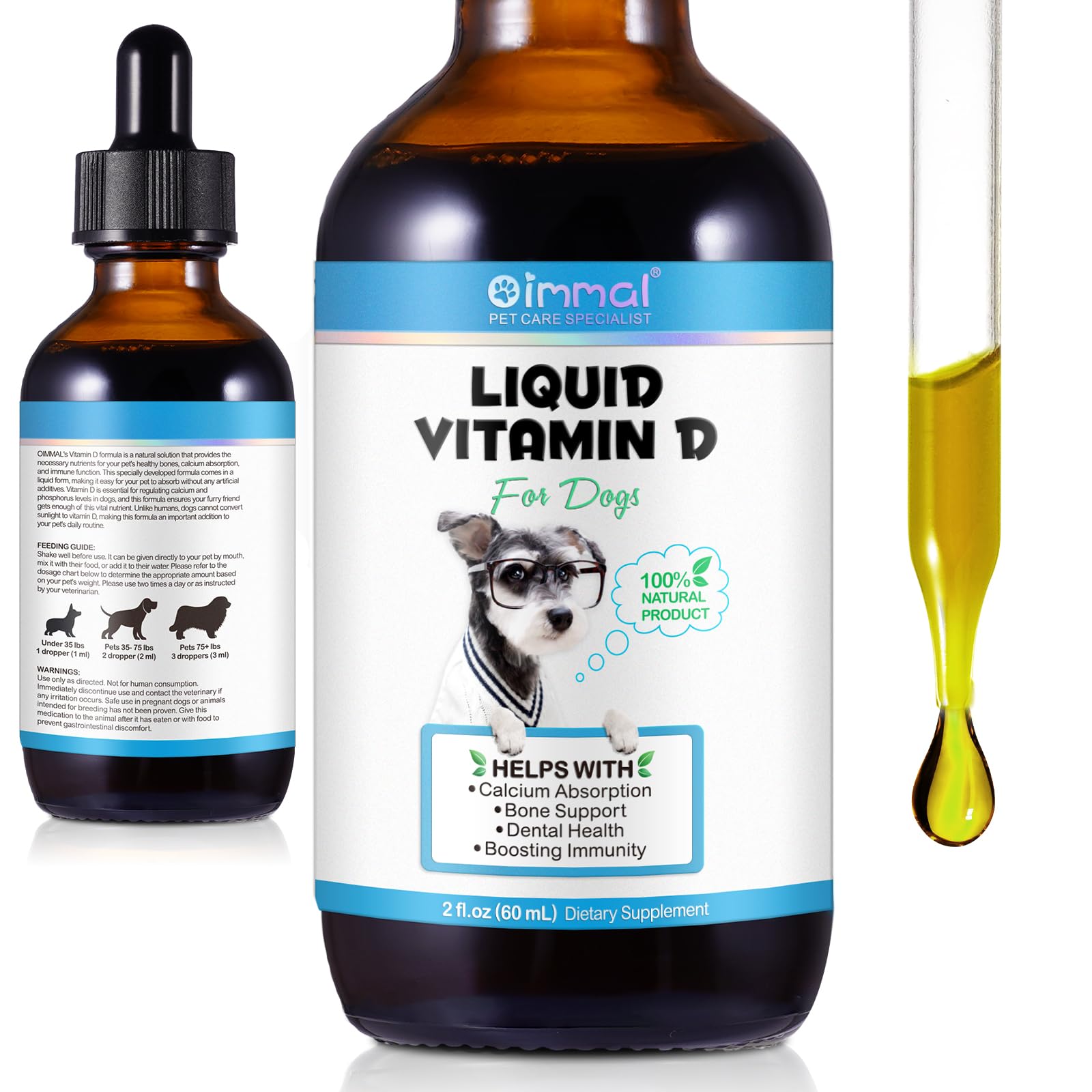 Dog Vitamins D Supplements 2 Fl Oz Liquid Vitamin D for Dogs Strong Bones& Structural Support, Promote Healthy Immune