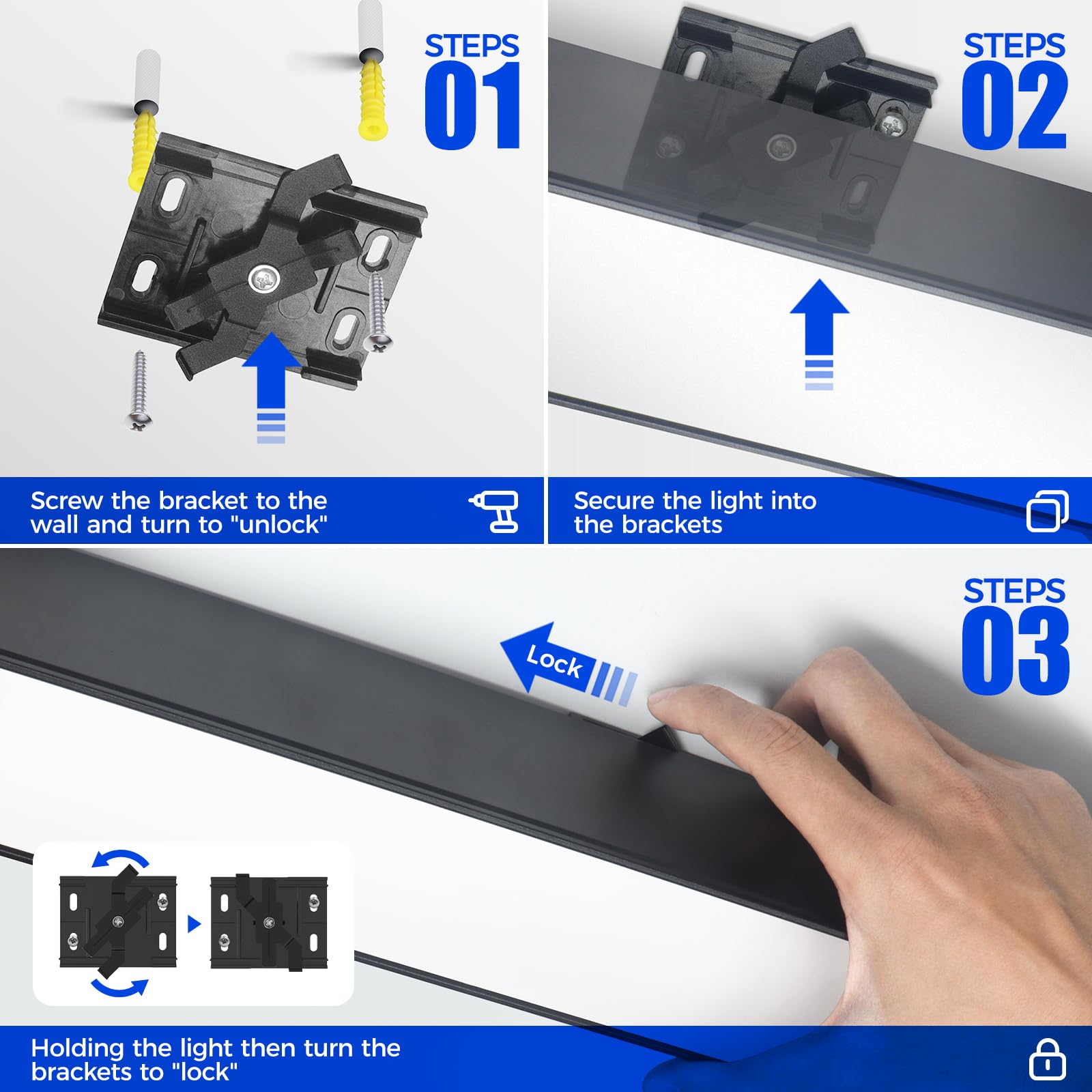 Barrina 4FT LED Linear Light 5568-0-10V Series, 2nd-Generation, Dimmable 45W 4500LM (Dimmer Not Included), Seamless Connection, 3000K-6000K Color Changing, Linkable Office Lighting, Black, 4 Packs