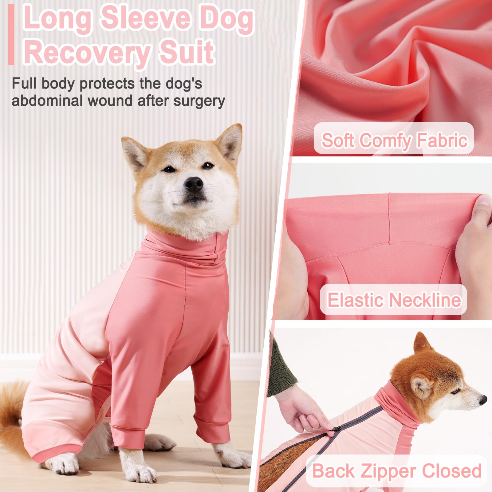 KOESON Dog Surgery Suit Female Spay, Long Sleeve Recovery Suit for Dogs After Surgery, Soft Dog Surgery Recovery Suit Pet Onesie for Abdominal Wounds Anti Licking Dog Cone Alternative Pink