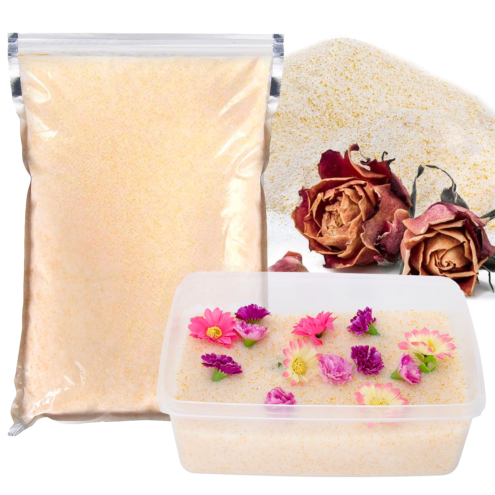 1000g(2.2LBS) Silica Gel Flower Drying Crystals, Silicate Desiccant for Drying Flowers, Reusable Flower Preservative, Color Display Fine Crystals Desiccant