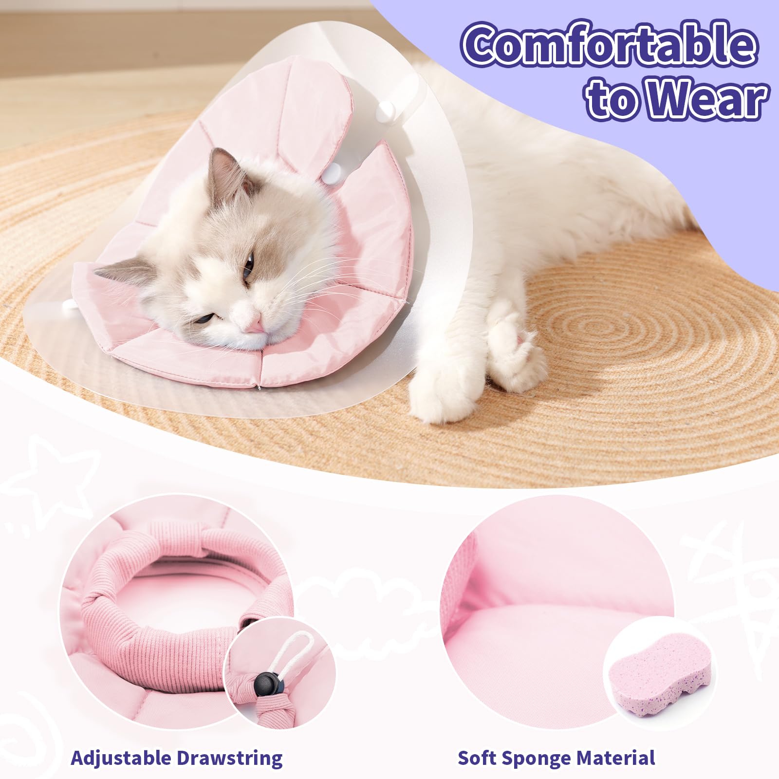 Cat Cone Collar Soft, Lightweight Cat Cones to Stop Licking, Adjustable Soft Cone for Cats After Surgery, Waterproof Kitten Cones Elizabethan Collar for Cats Recovery Collar Soft Cat Neck Cone