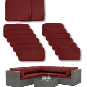 OmniBuy 14 Piece Outdoor Patio Cushion Covers Replacement (2 Seat Covers, 6 Back Covers, and 6 Side Covers) Outdoor Cushion Slipcovers with Zipper for Outdoor Furniture (Burgundy)