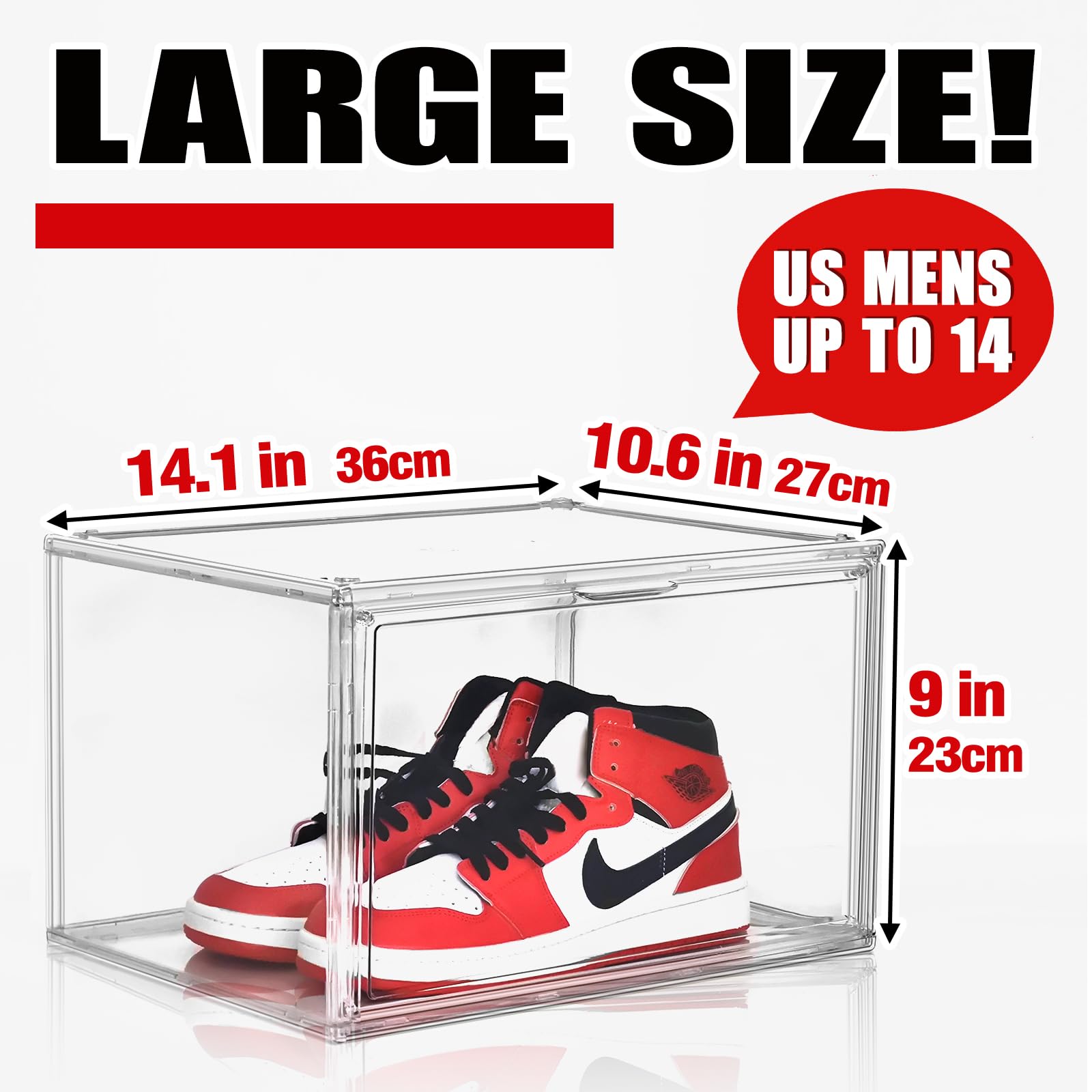 EZJOB 4 Pack Sneaker Storage for Sneakerheads 14.1 * 10.6 * 9in Shoe Boxes Crates Clear Plastic Stackable Boot Display Case