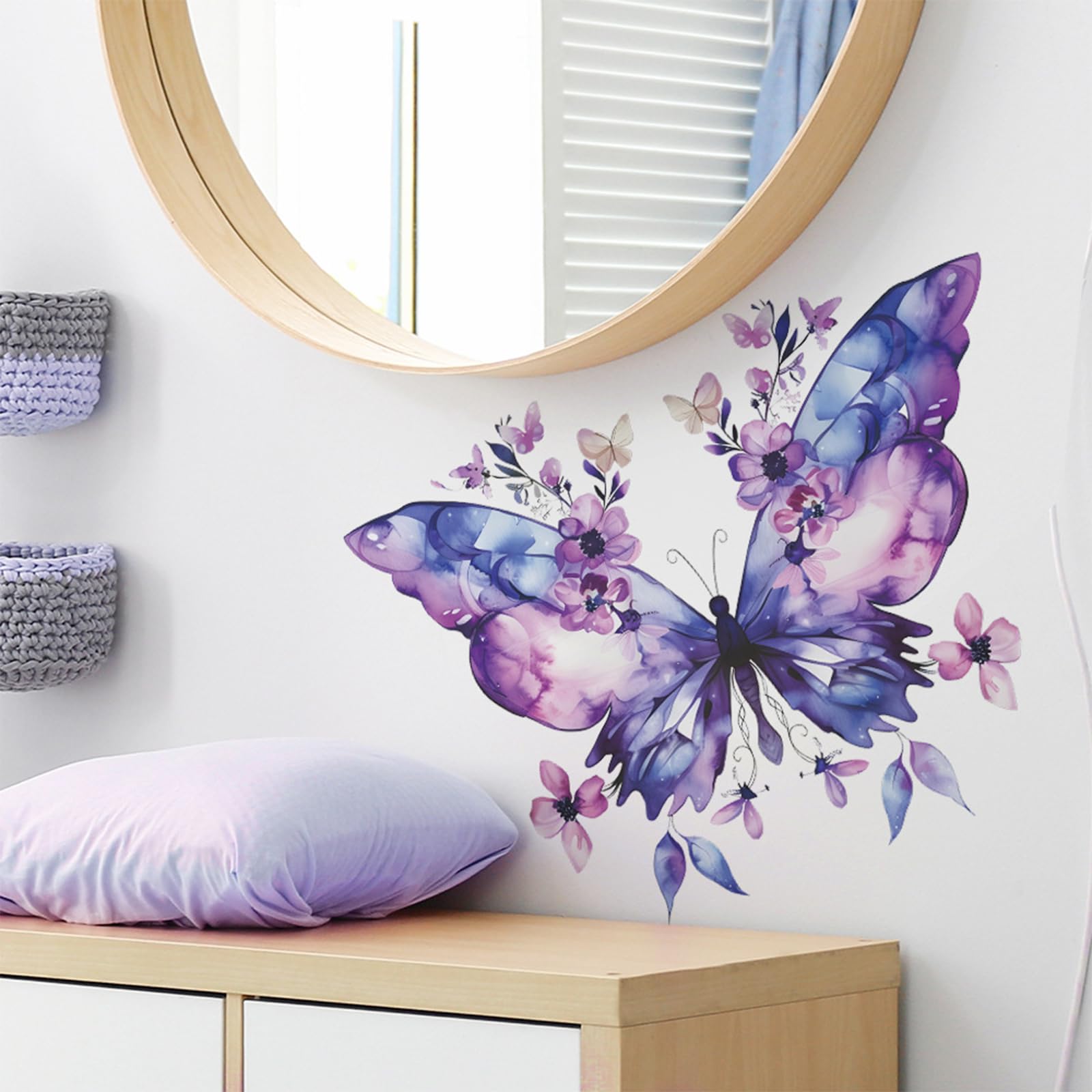 TUOKING Purple Butterfly Wall Stickers Removable Wall Murals Peel and Stick Wall Art Decal Home Decor for Kitchen,Bedroom,Living Room(fun-e89)