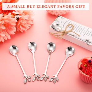 Tioncy 50 Pcs Bridal Shower Favors Tea Spoons 4.9 Inch Silver Stainless Steel Leaf Dessert Teaspoon Coffee Tea Party Favors with Thank You Cards and Rope for Gift Bridal Shower Guests Wedding